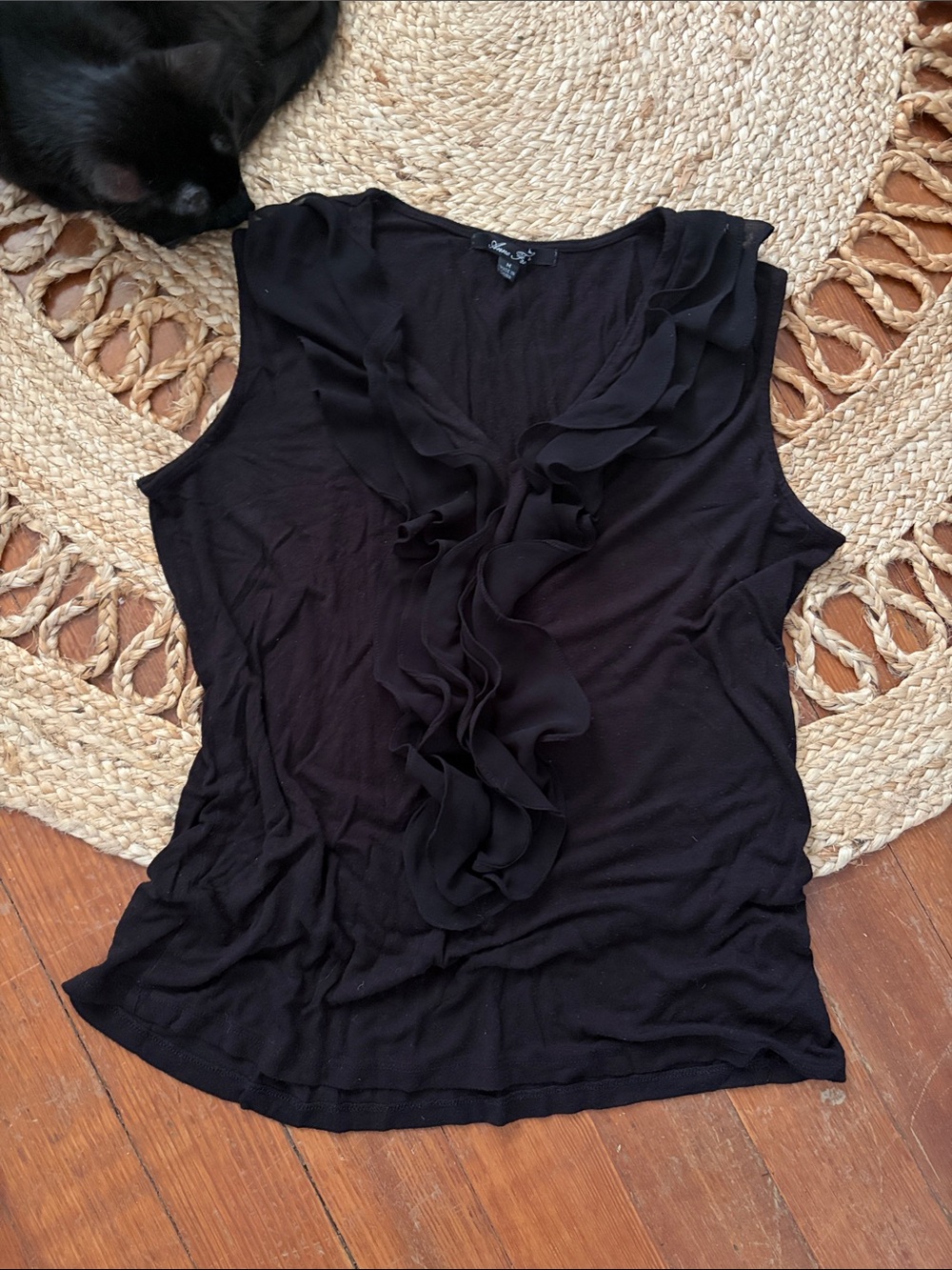 Ruffled Front Sleeveless Camisole - Black